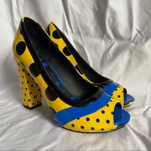 Funky Polka Dot Blue & Yellow Heels